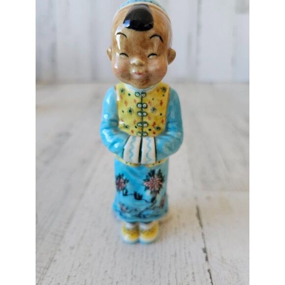 Gort wong li blue vintage boy Buddha Monk figurine Chinese Japanese priolo statu - Picture 1 of 9